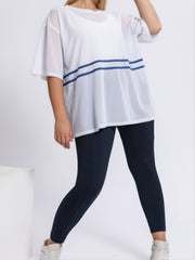 Strip Print Short Sleeve Pullover Sports Top