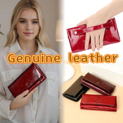 Vintage Style Leather Clutch Wallet with Wristlet Zipper
