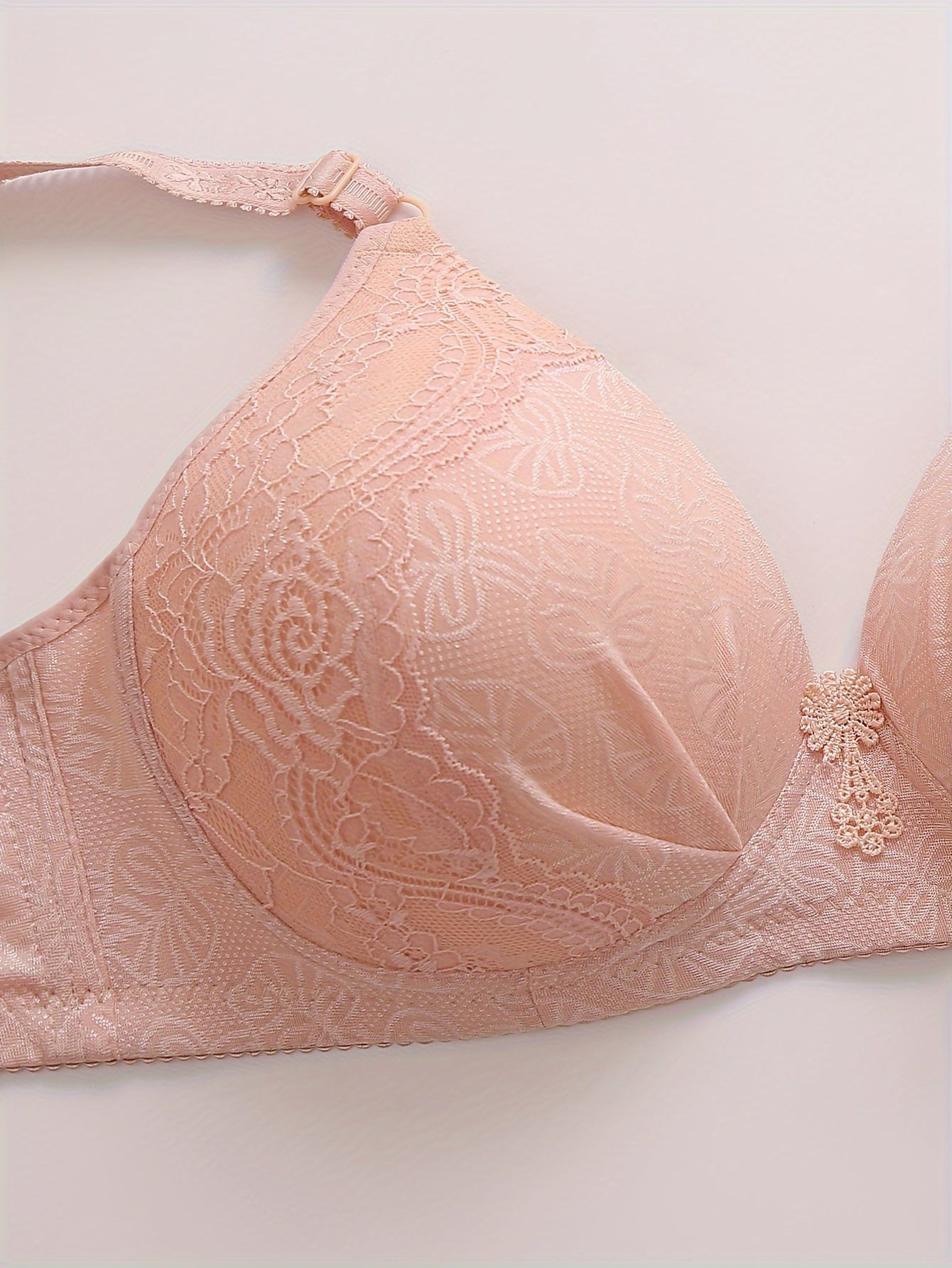 Plus Size Leaf Print Lace Applique Wireless Bra