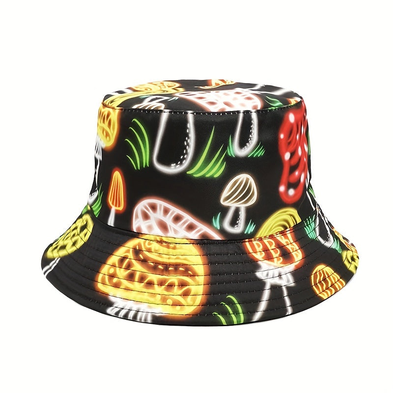 Colorful Mushroom Print Bucket Hat Spring Summer Outdoor Sun Protection Hat
