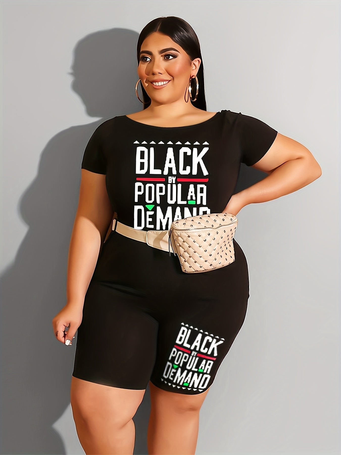 Letter Print Tee & Biker Shorts Set