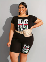 Letter Print Tee & Biker Shorts Set