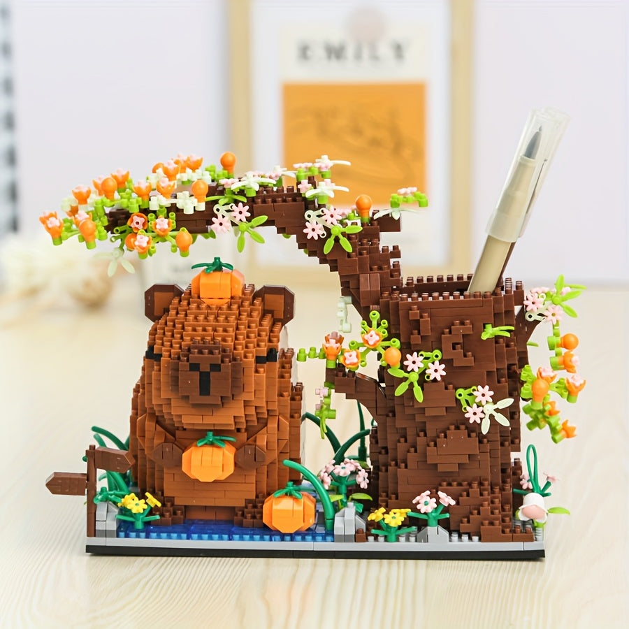 1800pcs Kapibara Pen Holder Building Blocks Set DIY Assembly Toy