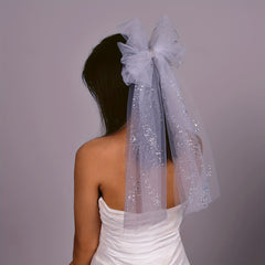 Romantic Nylon Bridal Veil with Sparkling Bow Detail Wedding Accessory