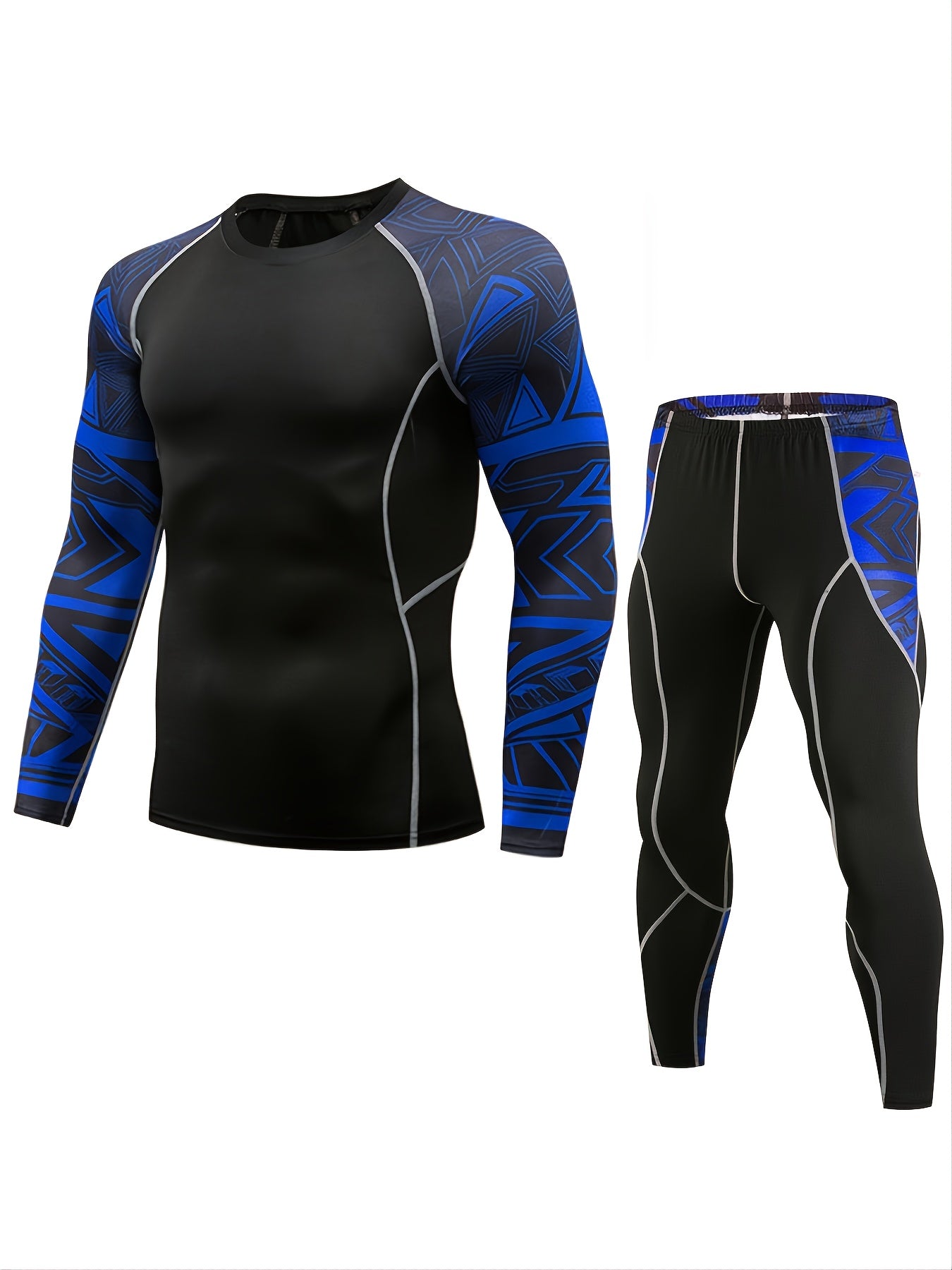 Men's Quick Dry Sports Tights Set with Long Sleeve Fitness Shirt