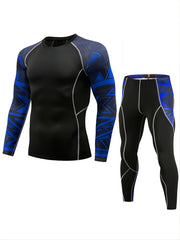Men's Quick Dry Sports Tights Set with Long Sleeve Fitness Shirt