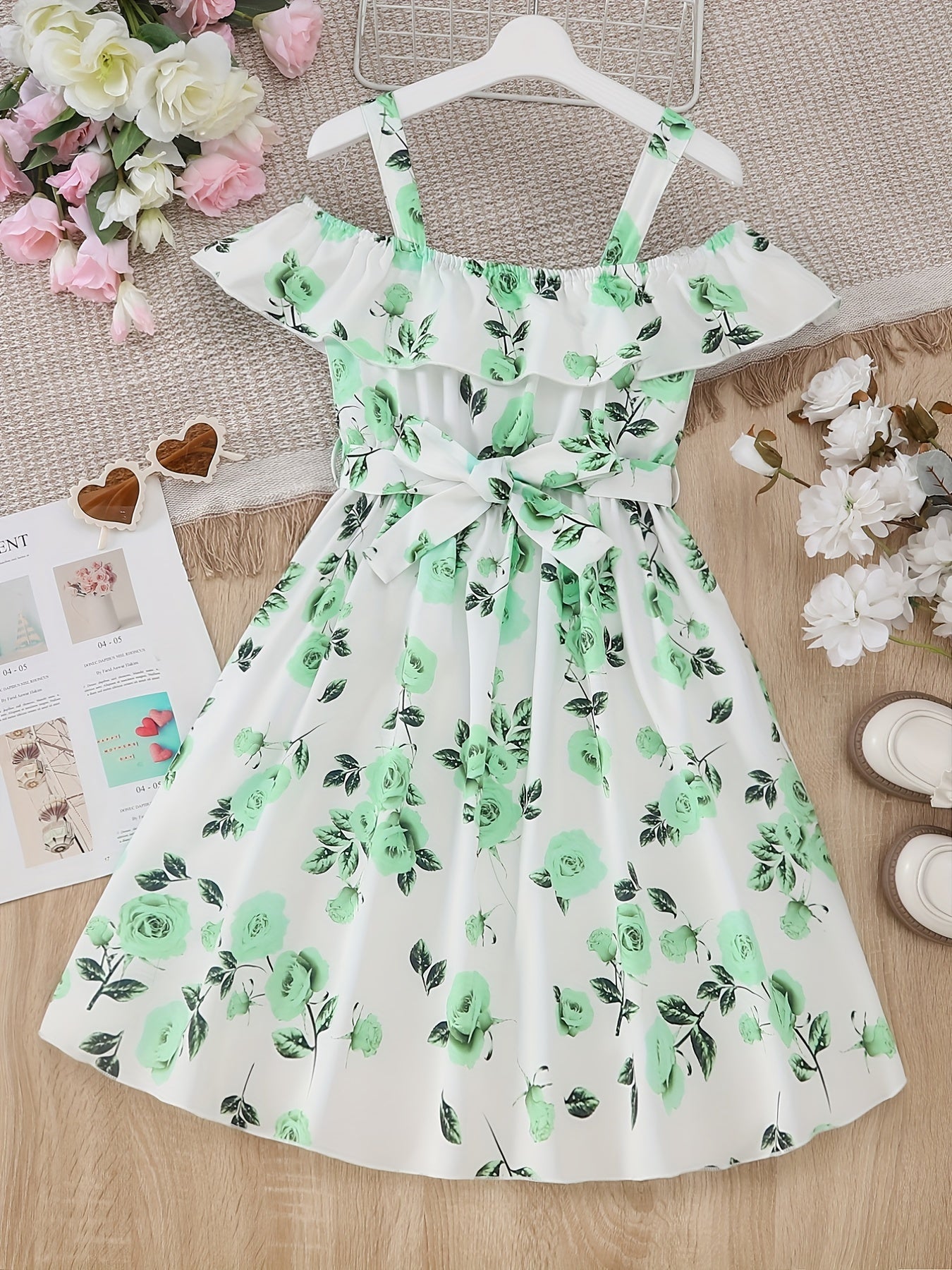 Toddler Girls Sunflower Graphic Cold Shoulder Belted Princess Dress
