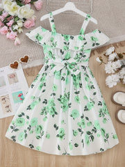 Toddler Girls Sunflower Graphic Cold Shoulder Belted Princess Dress