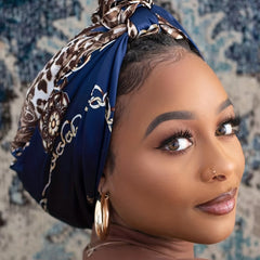 Leopard Navy Shawl 35 43 Square Scarf Silk Neck Scarf Head Wrap