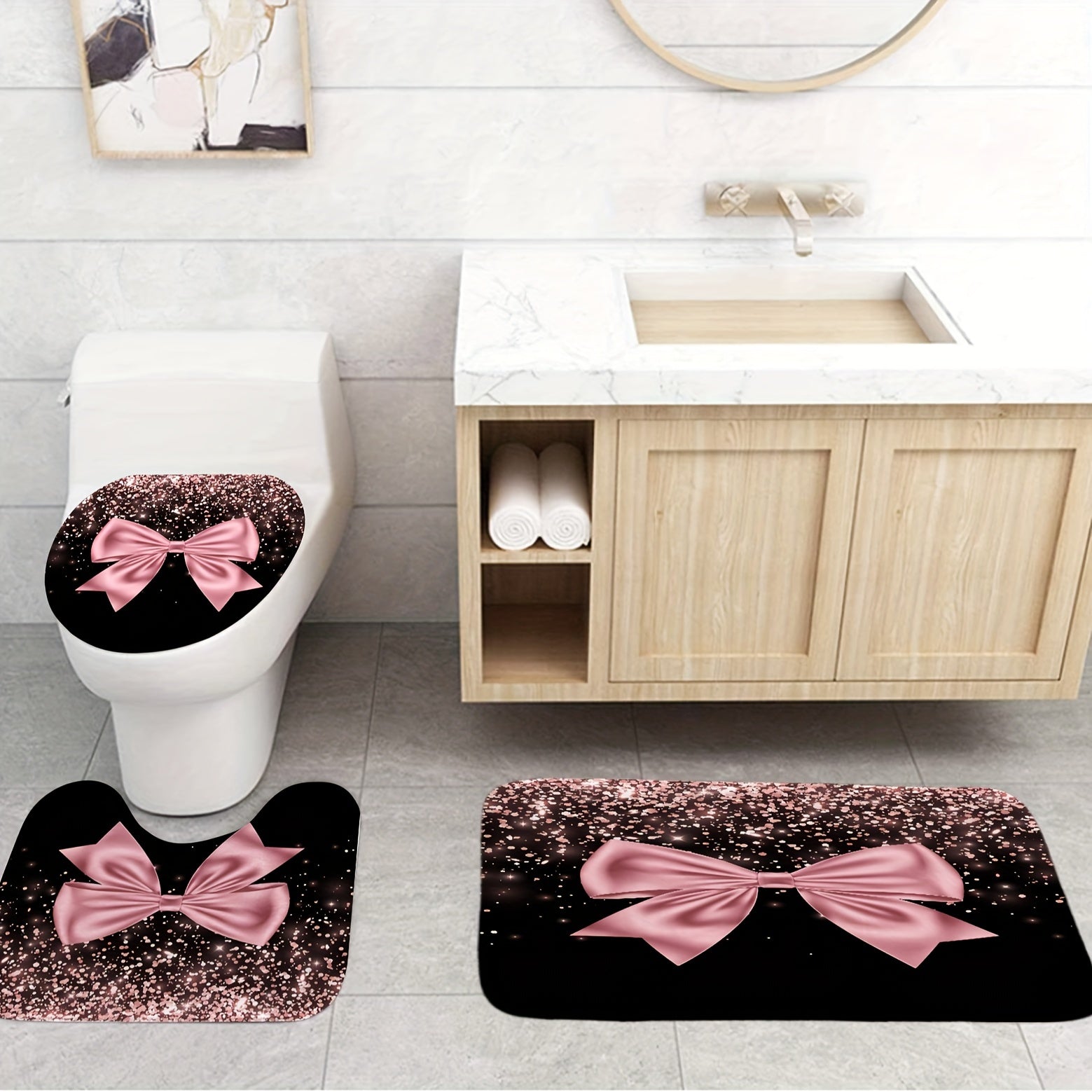 Pink Glitter Drip Shower Curtain Set