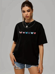 Butterfly Print Casual Sports T shirts Solid Crew Neck Hip hop Summer Tee