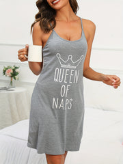 Letter Print Nightdress Round Neck Sleepwear