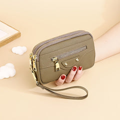 Leather Women's Long Wallet with Zipper Closure