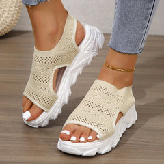 Women's Platform Sandals Open Toe Cutout Breathable Slip On Comfortable Sandals