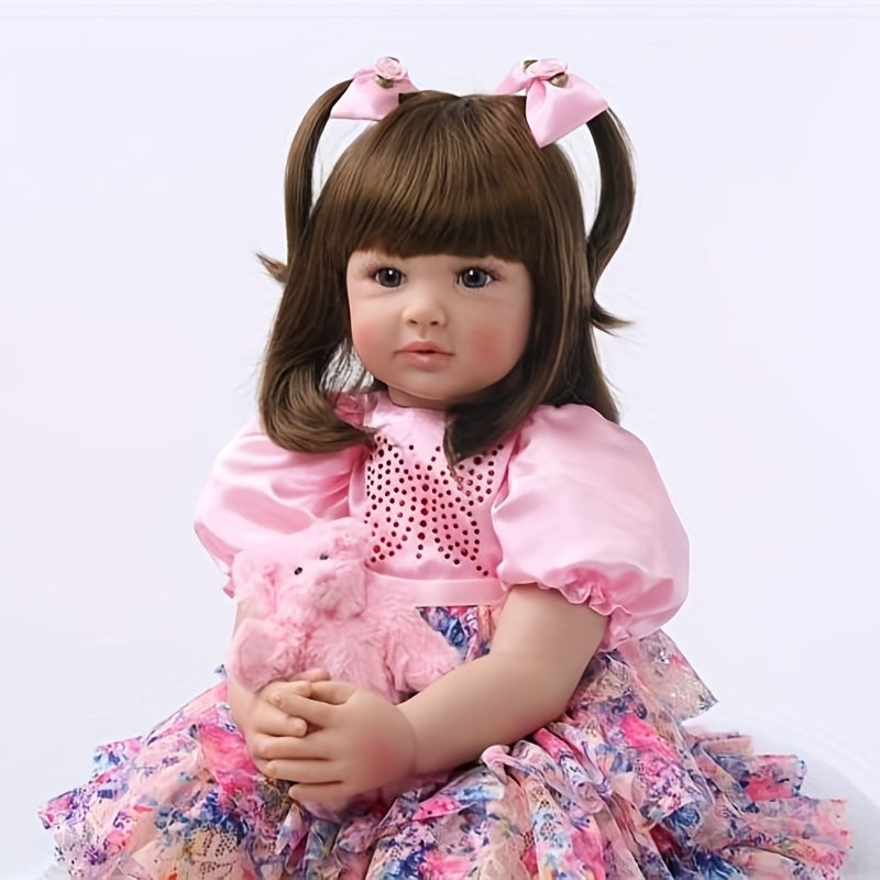 24 Inch Reborn Doll Girl Princess Long Hair Pink Skirt Lifelike