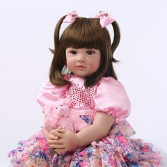 24 Inch Reborn Doll Girl Princess Long Hair Pink Skirt Lifelike
