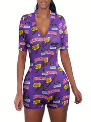 Button Short Sleeve Lounge Romper Women's Sleepwear