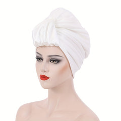 Satin Knot Pleated Turban Cap Solid Bonnet Women Chemo Hats