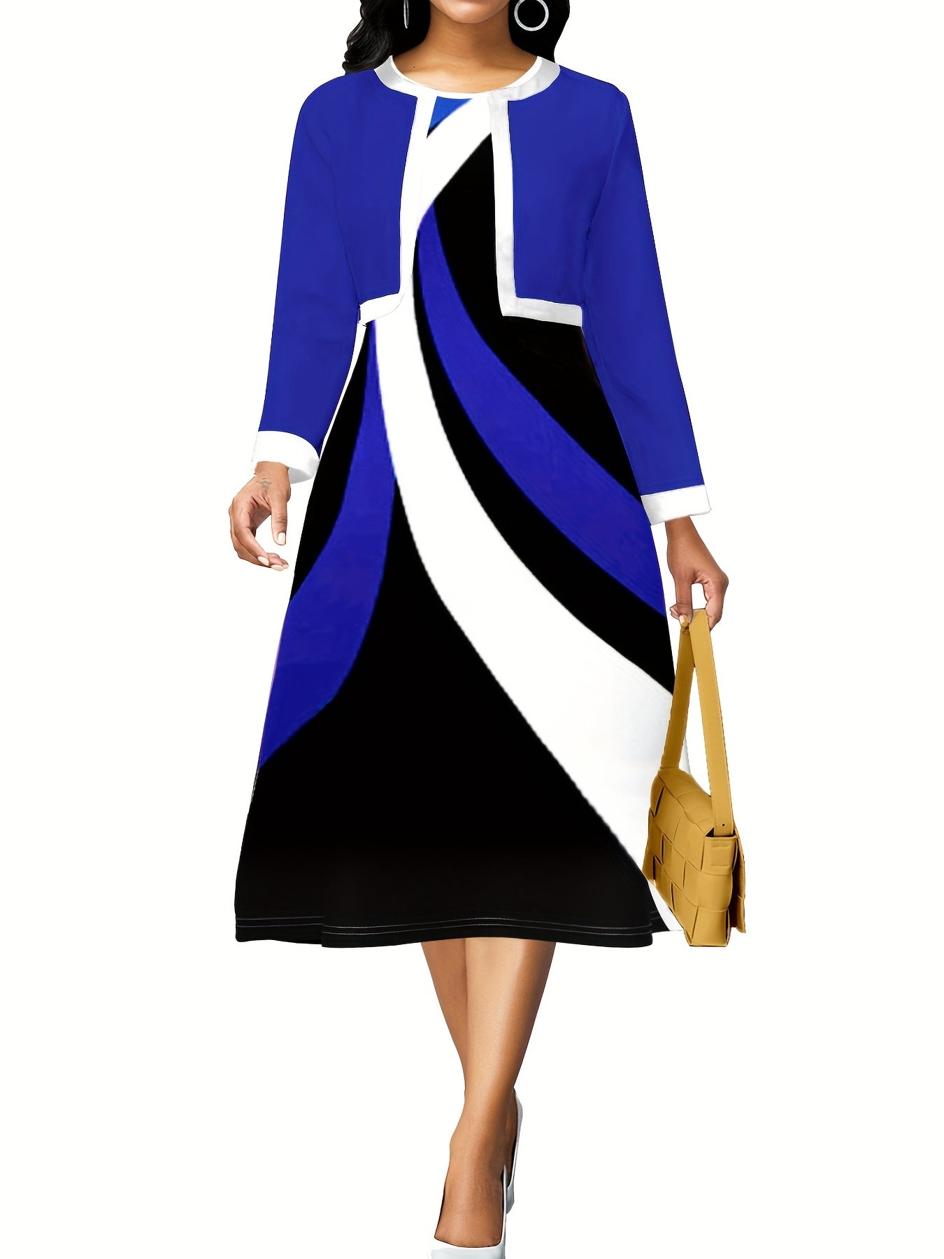 Abstract Print Tank Dress & Colorblock Cardigan Set