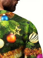 Christmas Tree Ball Print Men's Long Sleeve T-shirt Autumn Tee