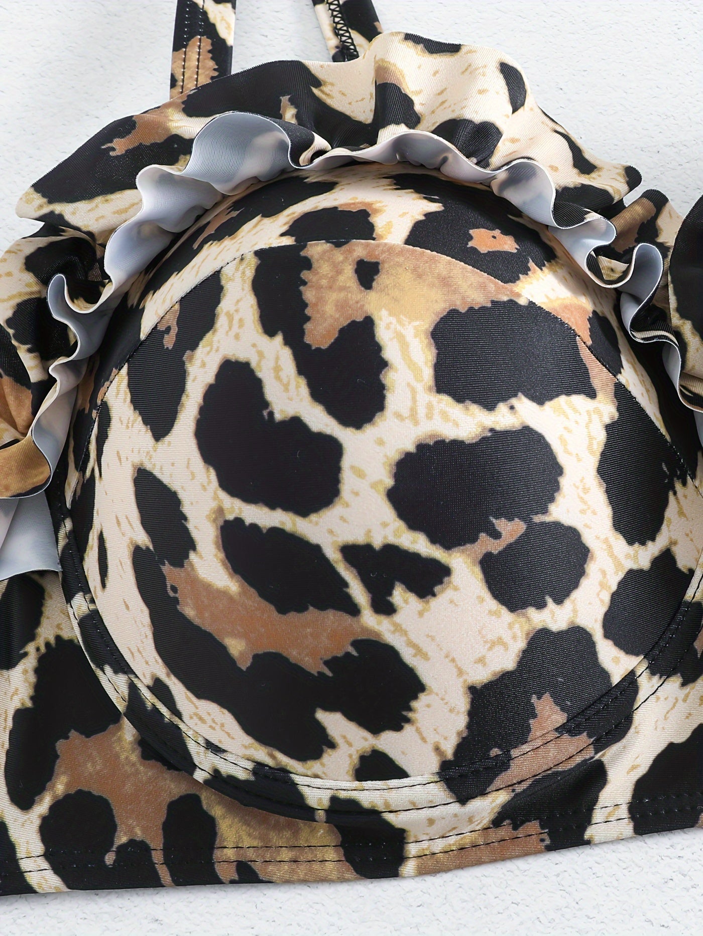 Leopard Print Ruffle Bikini Set Bra & Panty Swimsuit