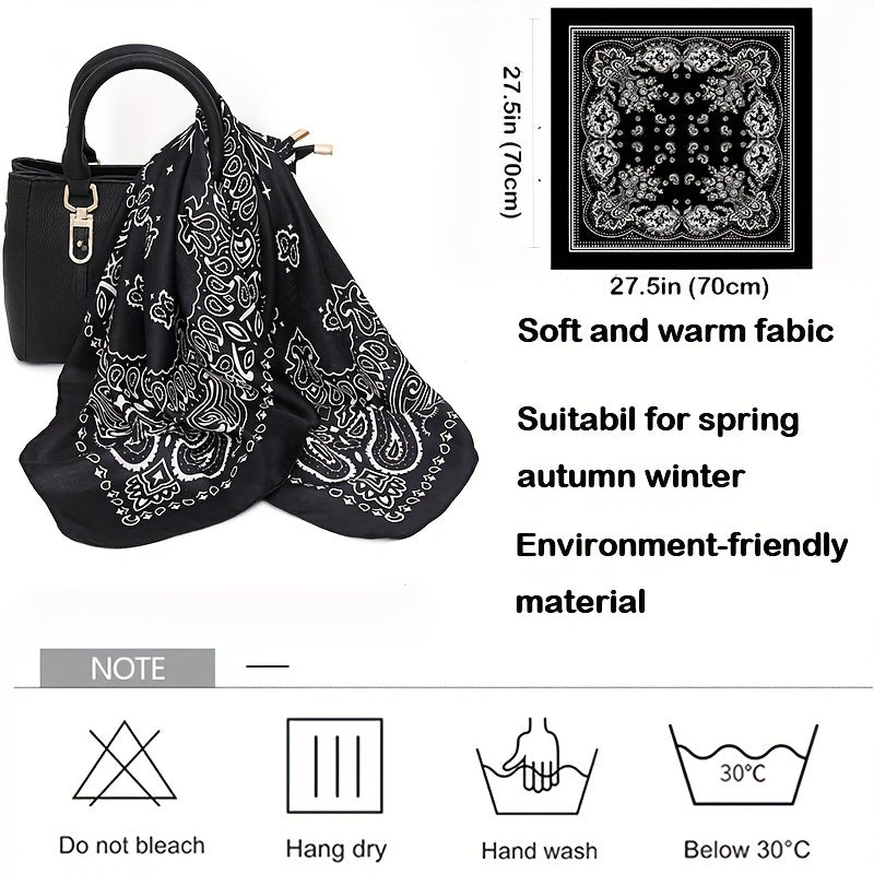 Camellia Print Bandana Silk Square Scarf Head Wrap Neckerchief Hair Accessory