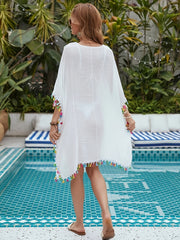 Crochet Hollow Out V Neck Kaftan Loose Boho Cover Up