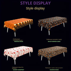 2pcs Halloween Theme Table Cloth Pumpkin Castle Pattern Table Cover