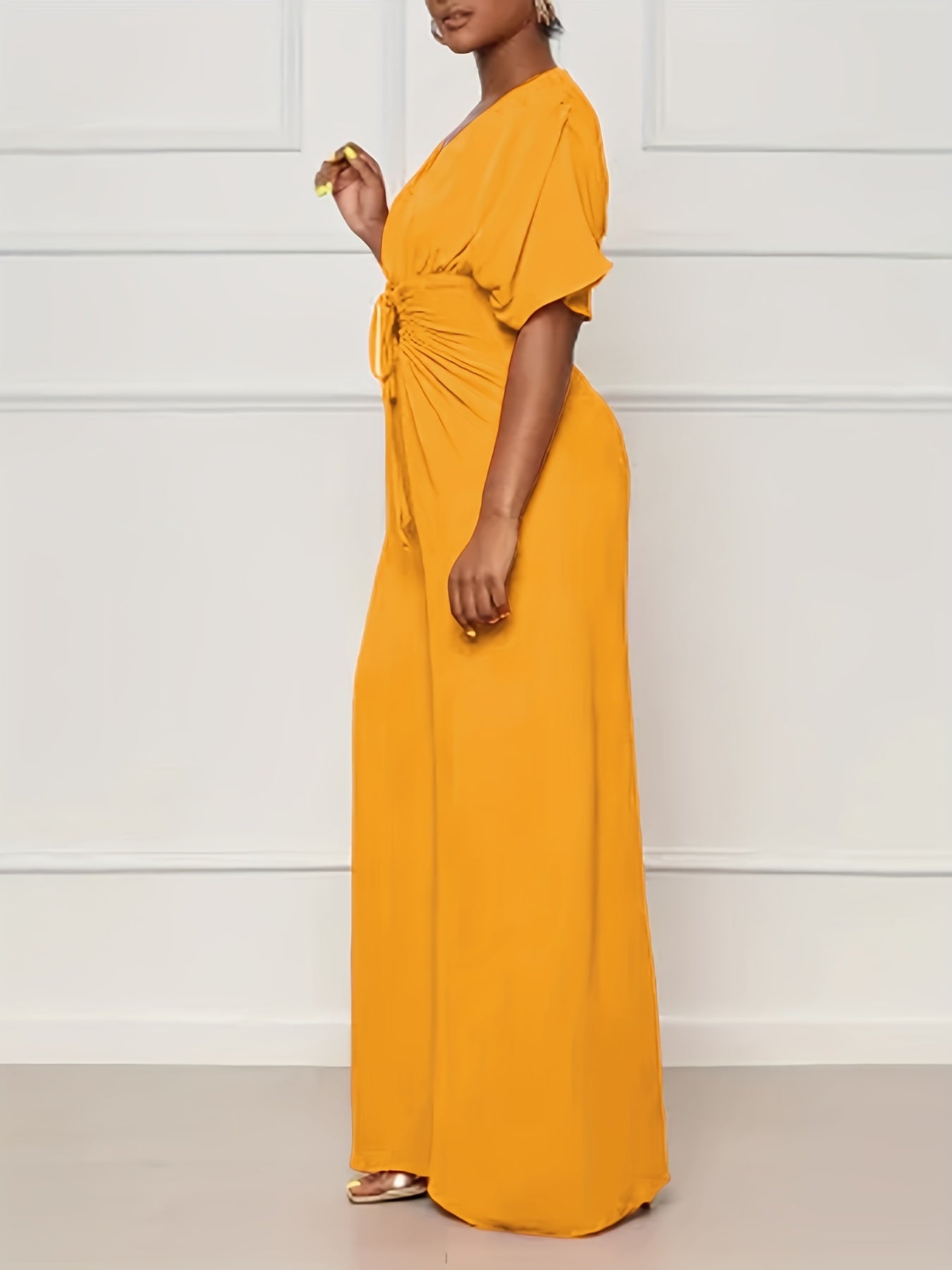 Casual Jumpsuit Solid Cut Out Drawstring Ruched Wide Leg Jumpsuit