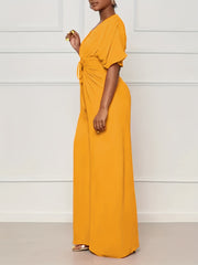 Casual Jumpsuit Solid Cut Out Drawstring Ruched Wide Leg Jumpsuit