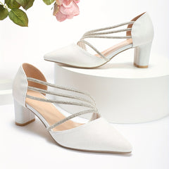 Rhinestone Decor Pumps Pointed Toe Slip On Heel Shoes