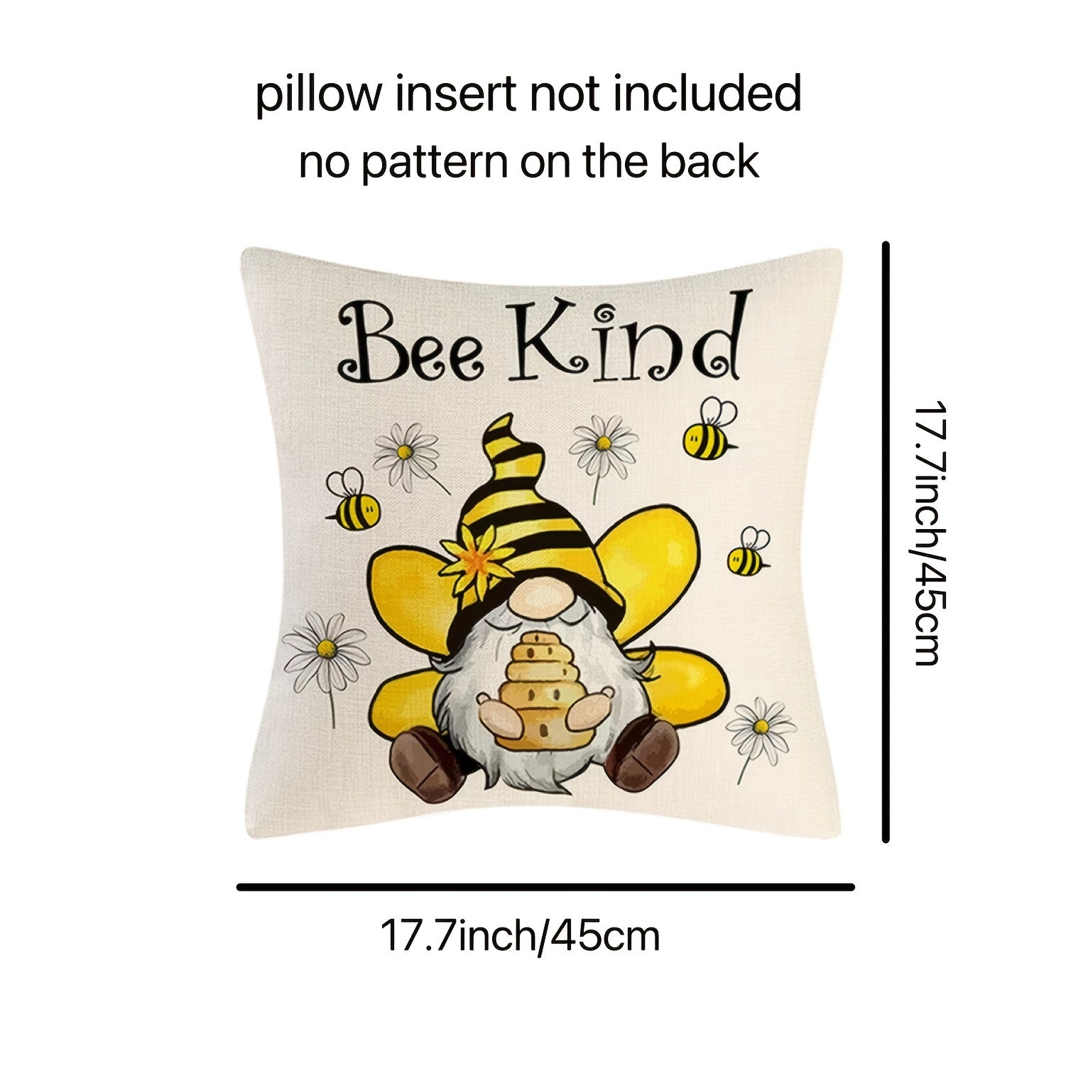 Bee Pattern Linen Throw Pillow Cover for Home Decor 17.7'x17.7'