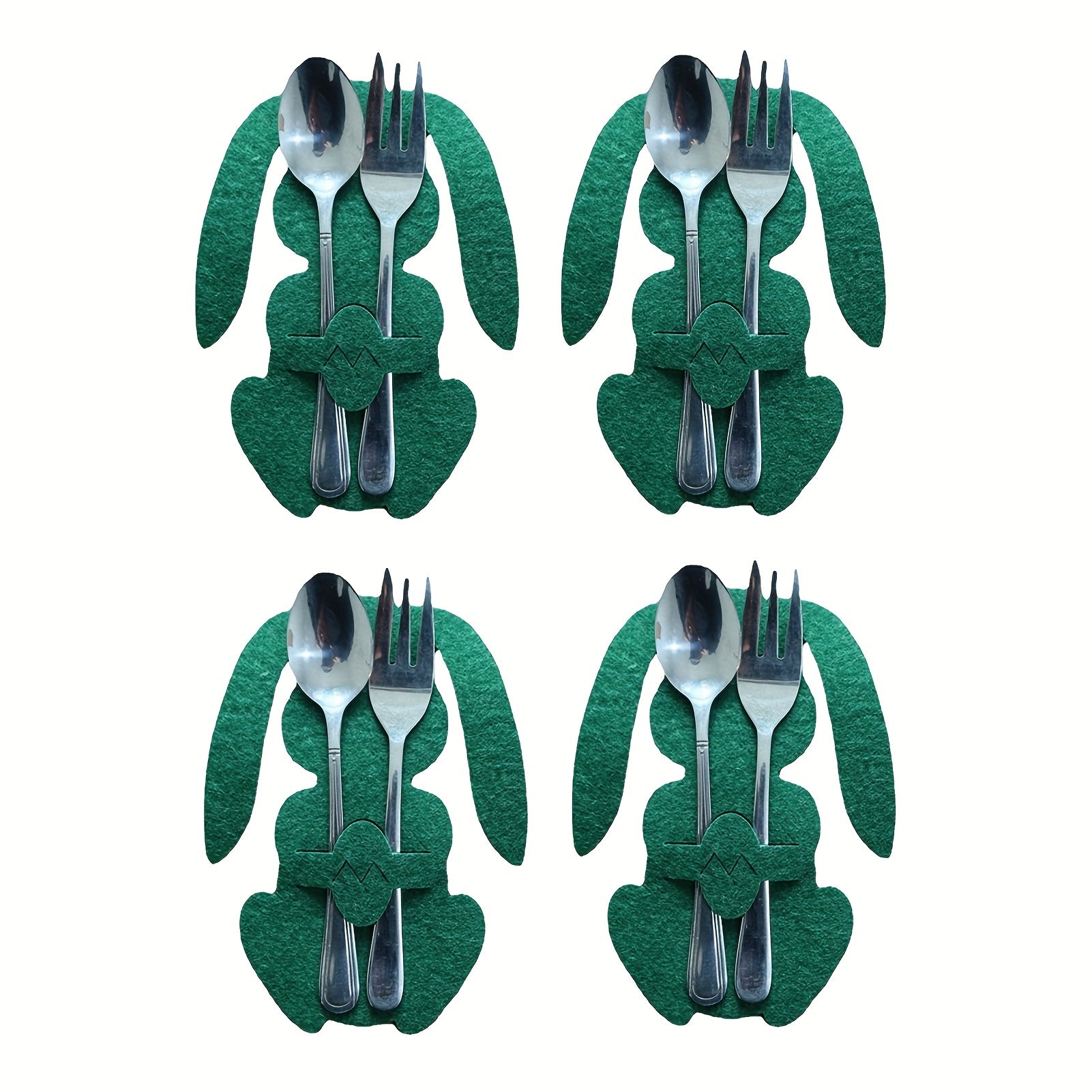 4PCS Easter Bunny Cutlery Bag Tableware Holders Knives Forks Pouch Decor