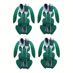 4PCS Easter Bunny Cutlery Bag Tableware Holders Knives Forks Pouch Decor