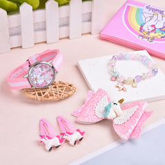 Unicorn Watch Wallet Hair Clip Set for Toddler Girls