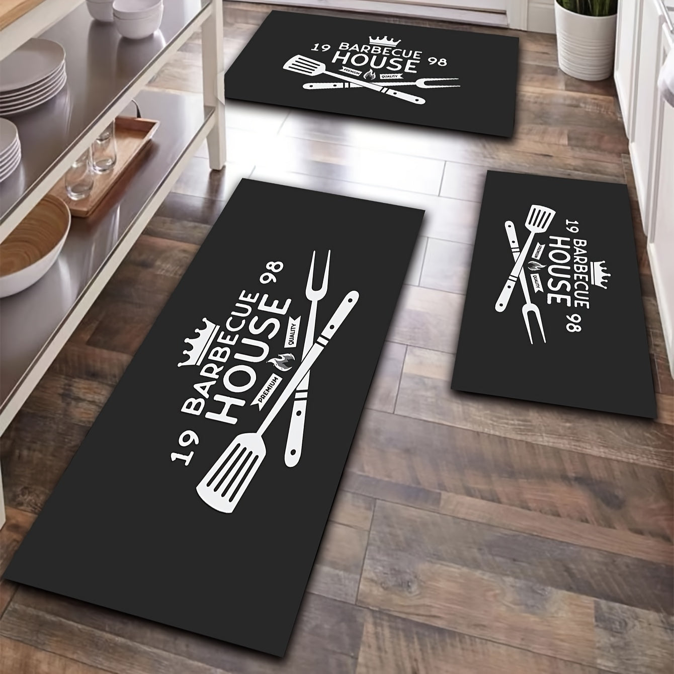 BBQ House Kitchen Mat English Letter Print Rug