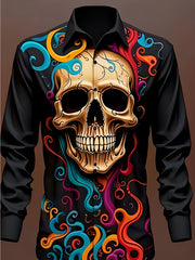 Skull 3D Pattern Men's Long Sleeve Shirt For Autumn