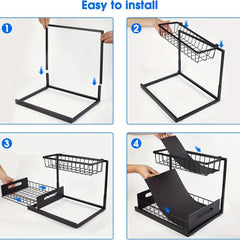 2 Tier Sliding Cabinet Basket Organizer
