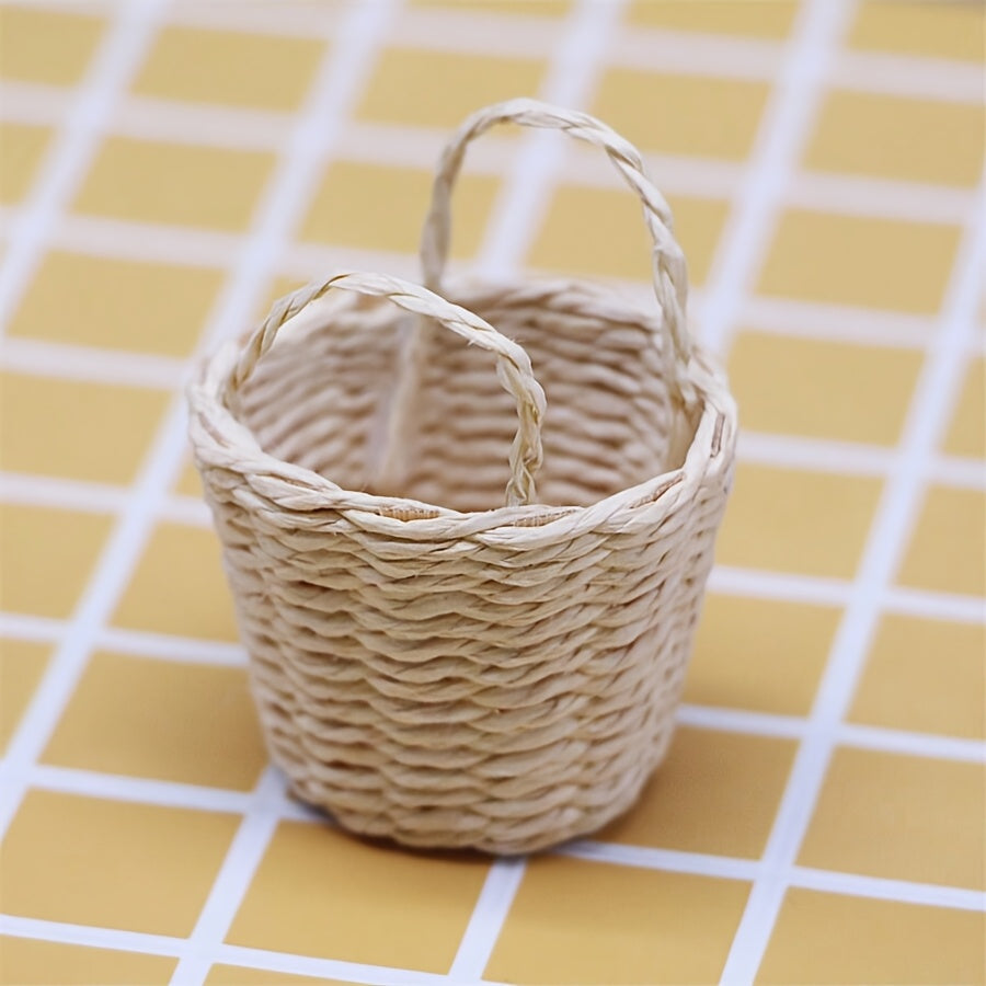 Set of Handcrafted Raffia Woven Baskets for Dollhouse Decor