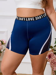 Sports Shorts Women's Plus Mesh Insert Letter Tape Tummy Control