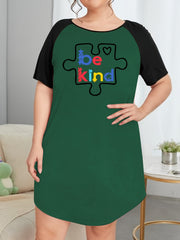 Casual Nightdress Women's Plus Puzzle & Slogan Print