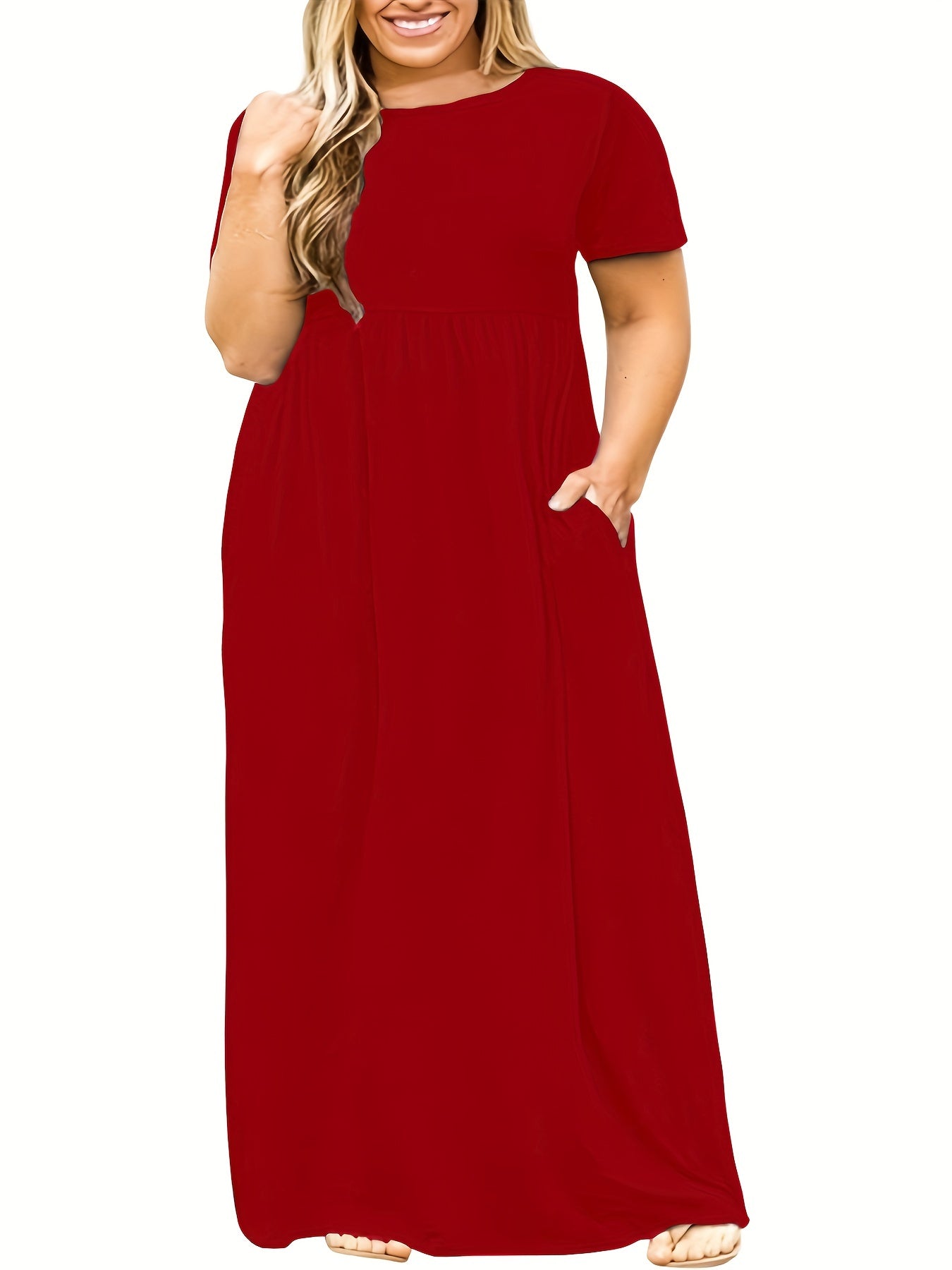 Short Sleeve Maxi Dress With Pocket Women's Plus Medium