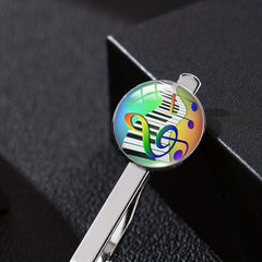 Vintage Piano Keyboard Music Note Round Tie Clip Buckle Gift