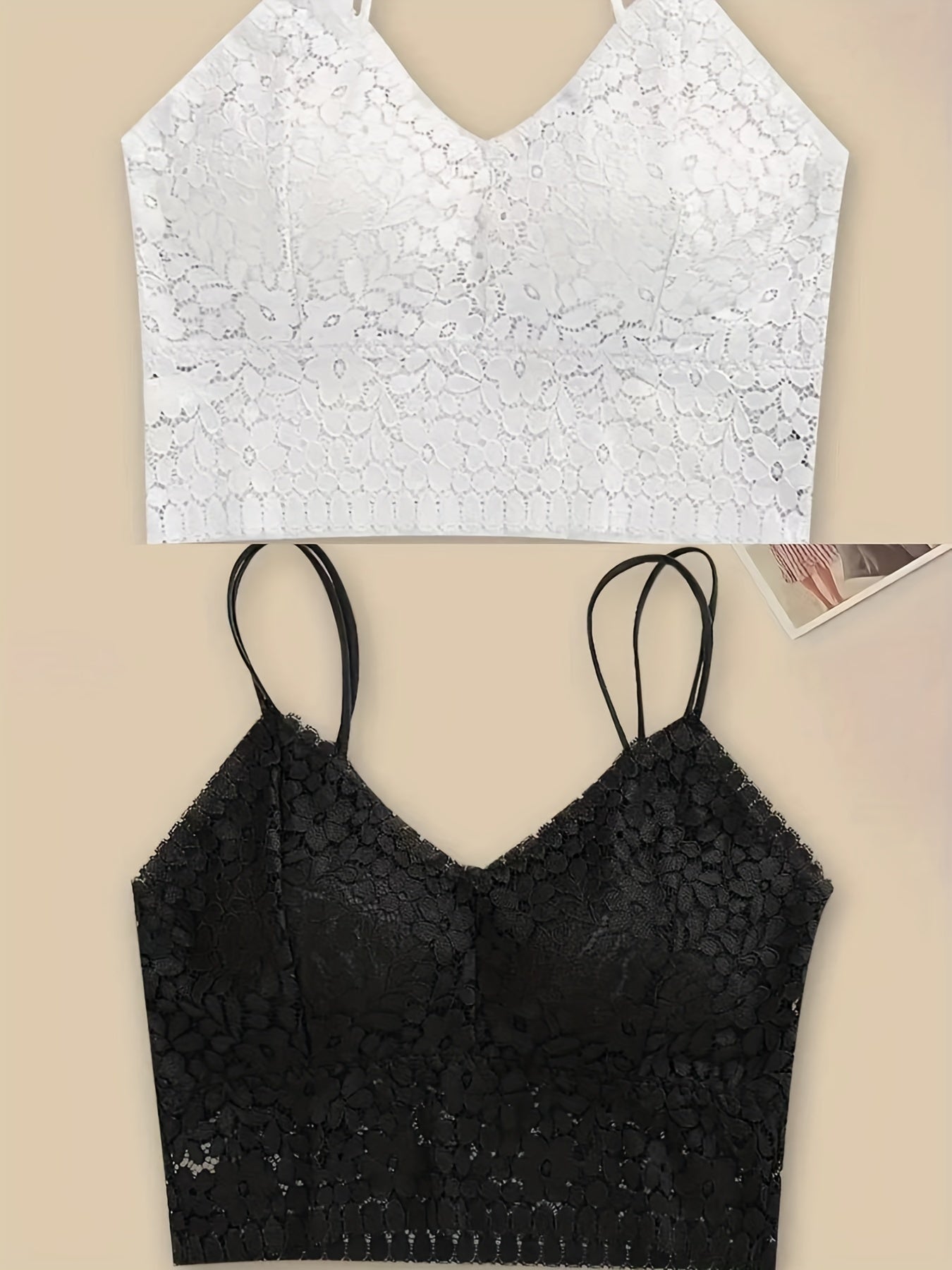 2pcs Lace Wireless Bras Comfy Breathable Double Straps Women's Lingerie