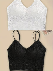2pcs Lace Wireless Bras Comfy Breathable Double Straps Women's Lingerie