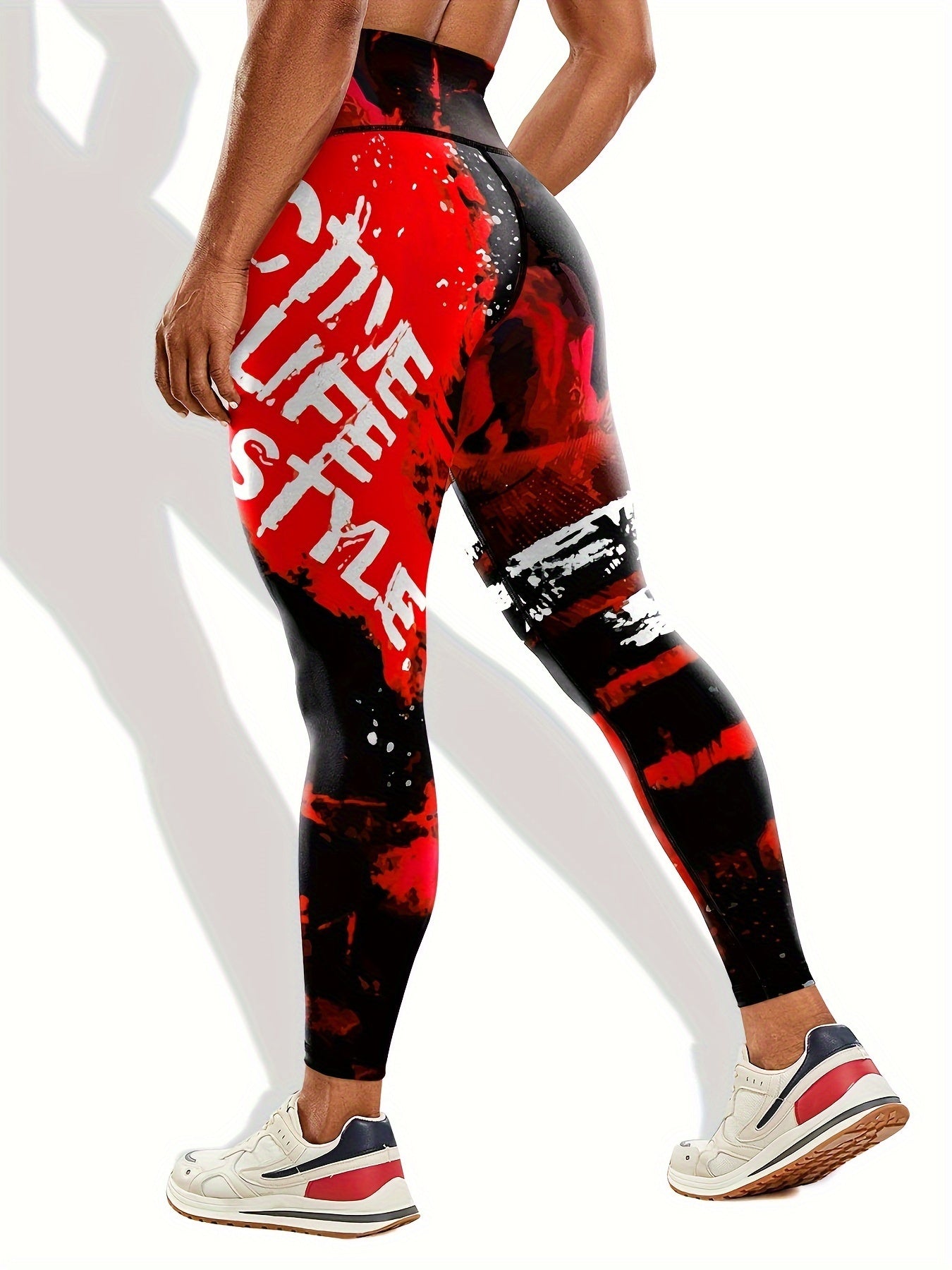 Letter Pattern Yoga Pants High Waist Tummy Control Running Leggings