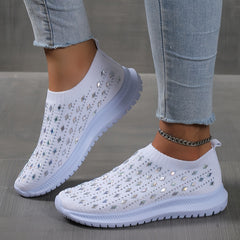 Women's Rhinestone Slip-On Sneakers Platform Shoes