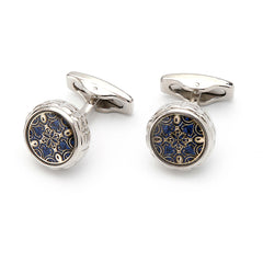 French Vintage Silver Men's Cufflinks, Round Pattern