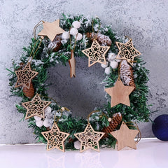 12pcs Wooden Snow Star Pendants for Party Decor