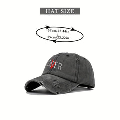 LOSER Embroidery Ponytail Baseball Cap Washed Distressed Ripped Cotton Sun Hat